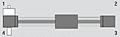 Brake at 1 with extended shaft for synchronization at 4